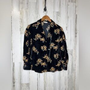 Another Love Women's Velvet Floral Button Front Top Black Yellow Size Small
